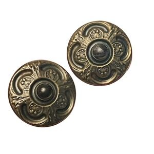 Earrings VTG‎ Byzantine Rare Regal chunky pierced round cabochon Bronze Ornate